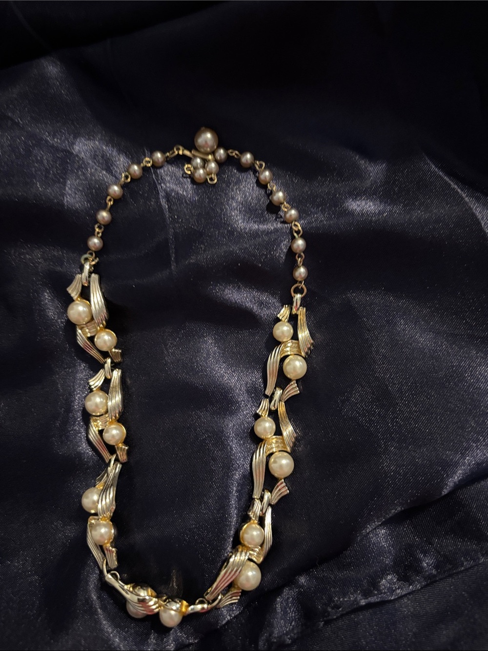 Gold-Tone Pearl Link Necklace with Ivory Pearls